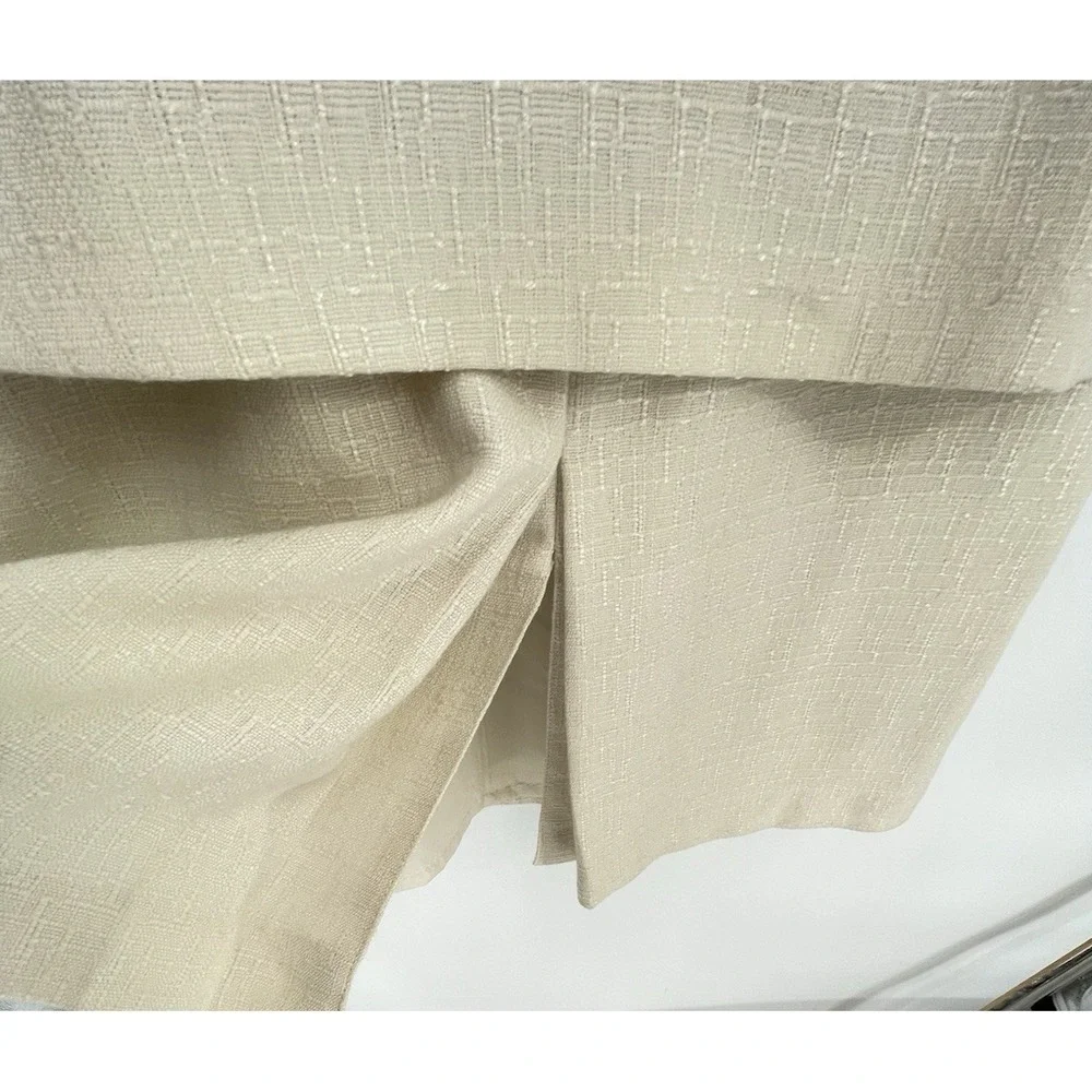 Vtg‎ Karen Scott Women 12 Skirt Suit Beige Linen Blend Lined One Button Career